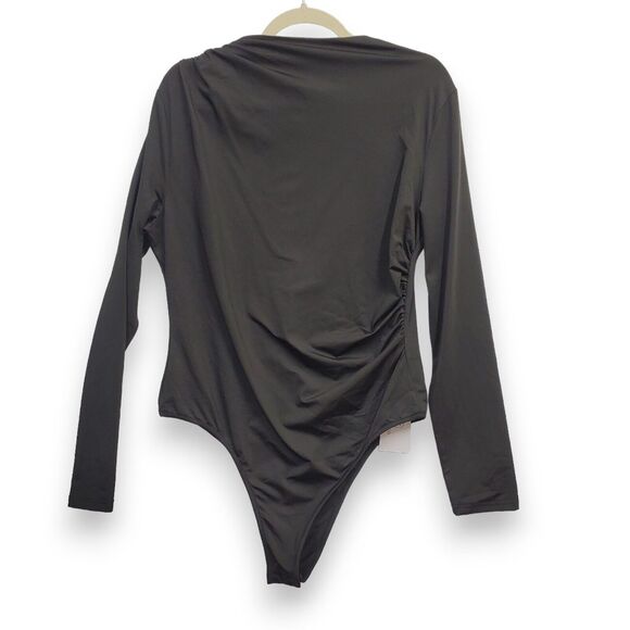 Lily Coco Women's Classic Black Ruched Bodysuit Size XL Long Sleeve - Picture 3 of 12